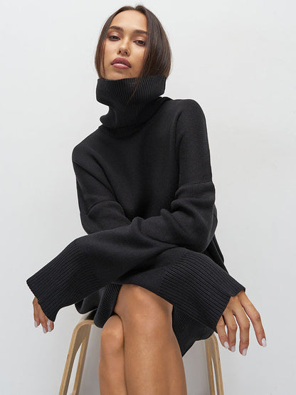 Suéter de cuello alto para mujer, otoño e invierno, largo medio, grueso, ruso, manga larga, tejido de punto