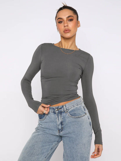 Camiseta de manga larga informal ajustada Y2g, transpirable, para uso exterior, que absorbe la humedad