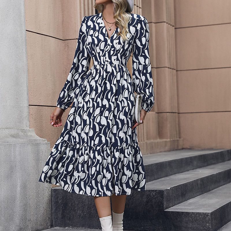 Vestido estampado de manga larga para mujer en otoño