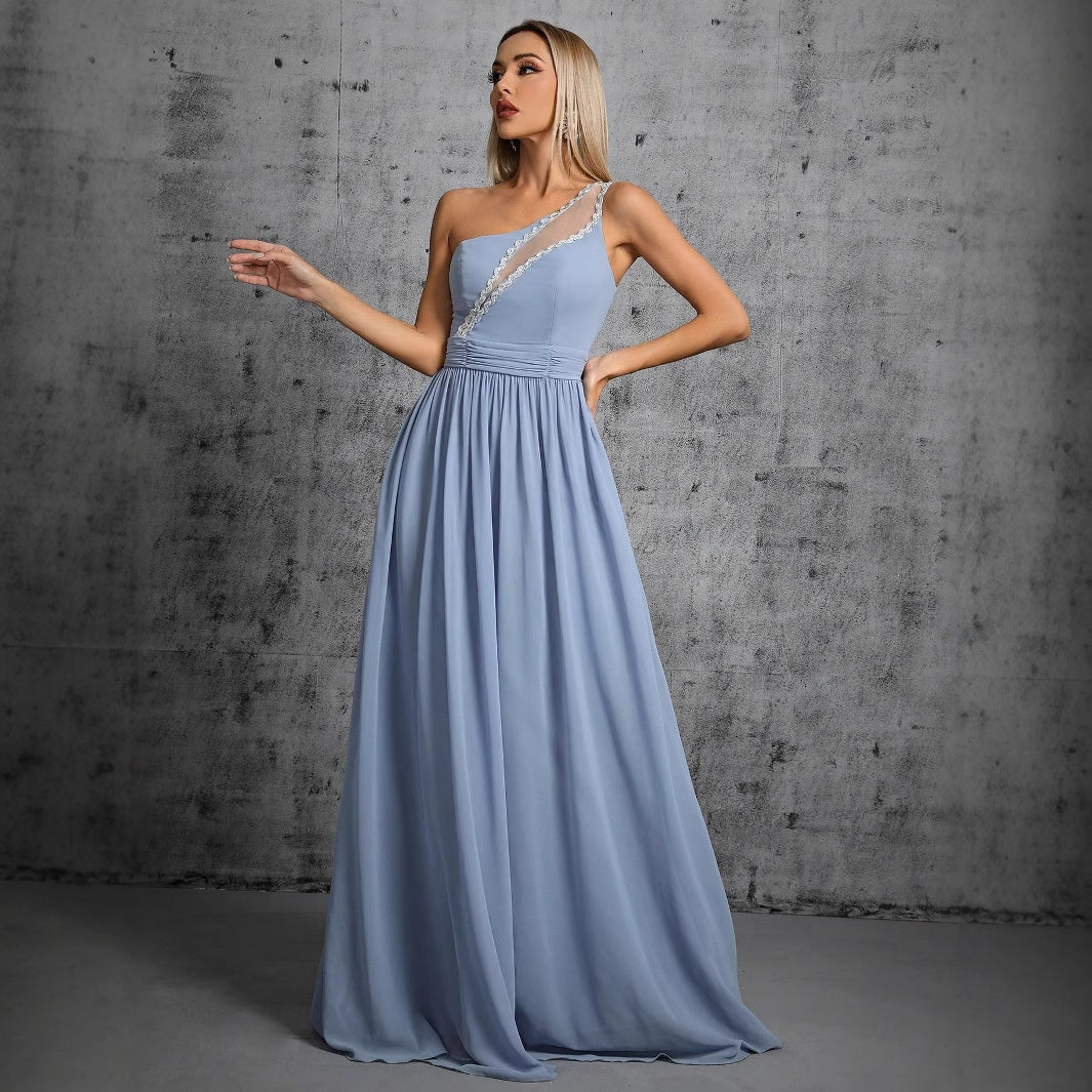 Vestido de noche para reunión anual, vestido de cóctel de un solo hombro, vestido de cóctel nupcial, vestido de actuación para brindis, vestido de noche para ceremonia de adultos, vestido de fiesta anual.