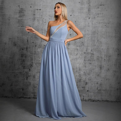 Vestido de noche para reunión anual, vestido de cóctel de un solo hombro, vestido de cóctel nupcial, vestido de actuación para brindis, vestido de noche para ceremonia de adultos, vestido de fiesta anual.