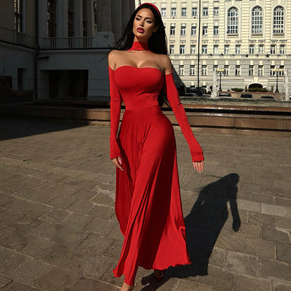 Vestido tubo para mujer, estilo halter, color liso, elegante, ajustado, talla grande y sexy
