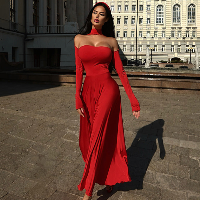 Vestido tubo para mujer, estilo halter, color liso, elegante, ajustado, talla grande y sexy