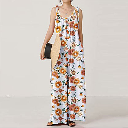 Mono informal holgado con tirantes y estampado de verano para mujer