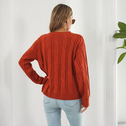 Suéter con aberturas y giro para mujer, suéter holgado de punto informal de manga larga para otoño e invierno