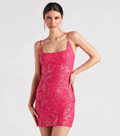 Vestido mini ajustado de verano con tirantes sexys y escote en V para mujer