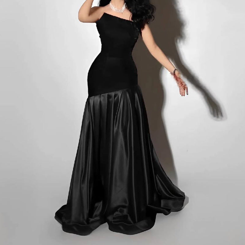 Elegante vestido tubo de alta sociedad, vestido largo de principios de primavera, diseño de costura asimétrica irregular, vestido largo para mujer