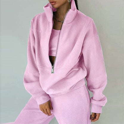 Conjunto deportivo informal de calle con capucha de forro polar para mujer, ropa de otoño e invierno