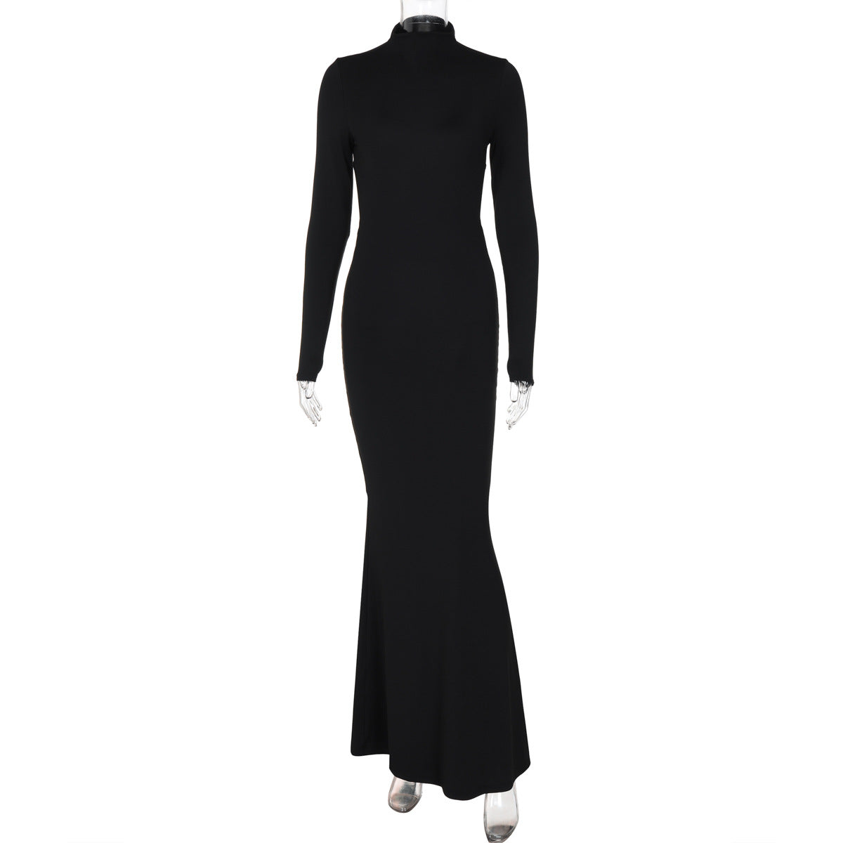 Vestido largo de otoño para mujer, color liso, medio cuello, manga larga, sexy, personalizado, espalda descubierta