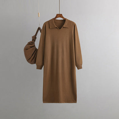Vestido de mujer con cuello en V, suelto, de color liso, por encima de la rodilla, para otoño e invierno