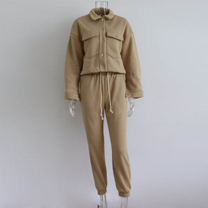 Conjunto de dos piezas formado por chaqueta y pantalón informal, para mujer, otoño e invierno, color liso, manga larga, abrigo y sudadera