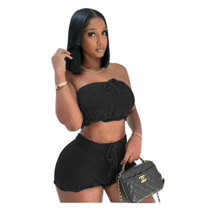 Conjunto de dos piezas de top y pantalones cortos de punto para mujer
