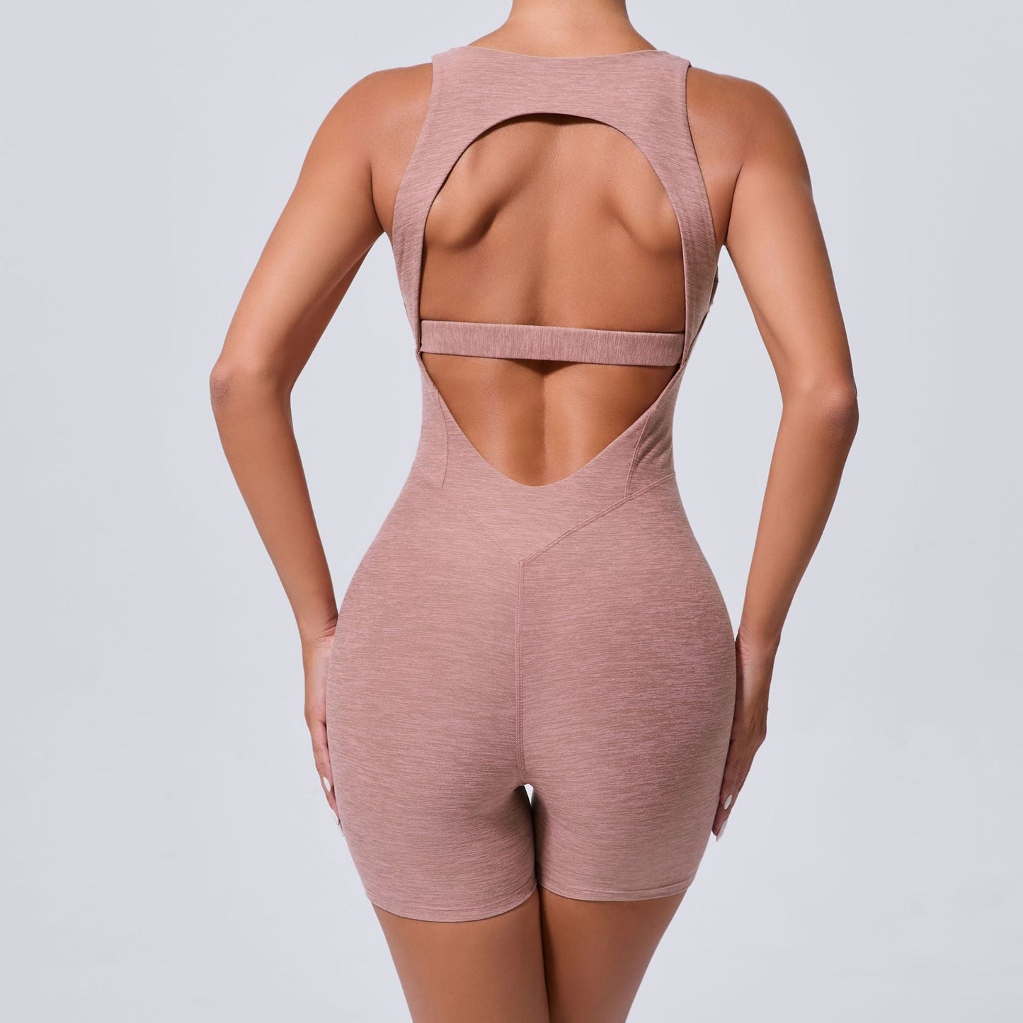 Mono de yoga de una pieza con espalda descubierta y recortes de arena otoñal, ajustado, adelgazante, para levantar la cadera, ropa deportiva de una pieza para mujer