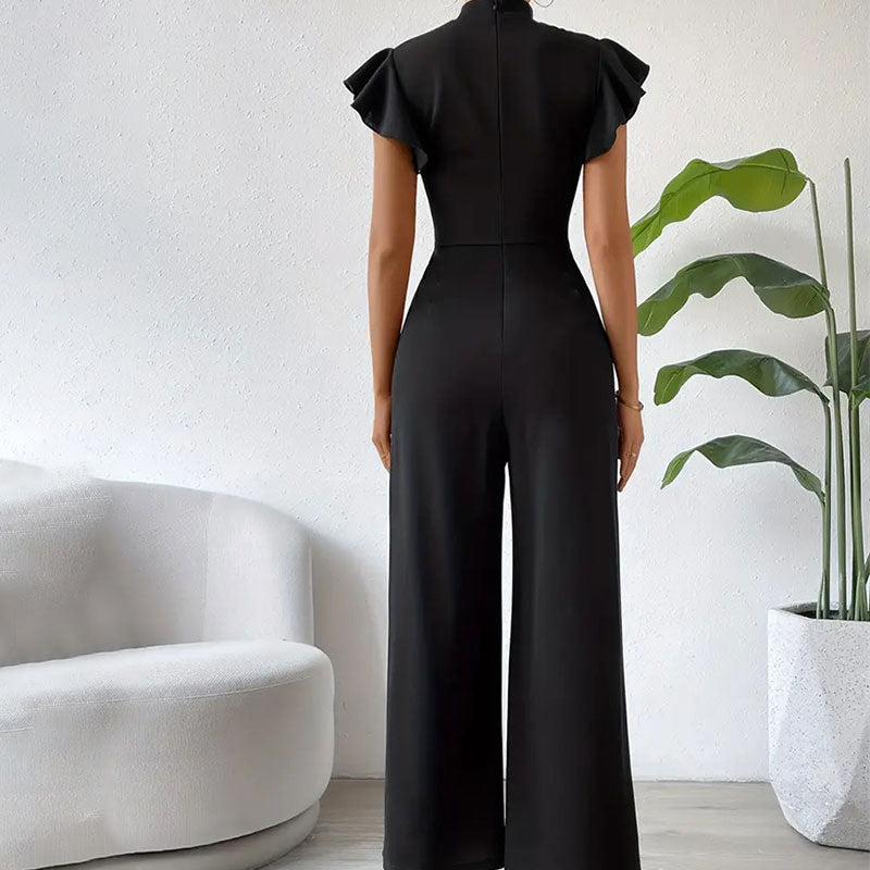 Pantalones anchos con cuello alto y volantes para mujer, pantalones con efecto drapeado, mono sin mangas, pantalones casuales, pantalones de verano para mujer