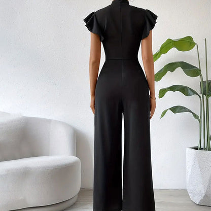 Pantalones anchos con cuello alto y volantes para mujer, pantalones con efecto drapeado, mono sin mangas, pantalones casuales, pantalones de verano para mujer