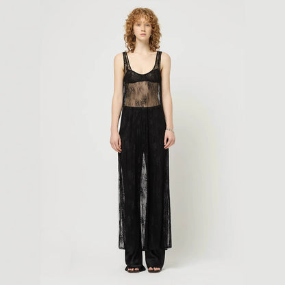 Vestido de blusa de encaje con aberturas y transparencias para mujer, ropa de primavera y verano