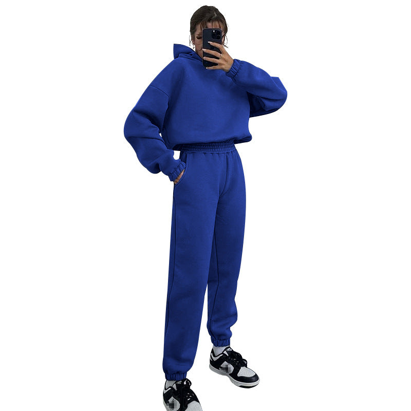 Suéter de manga larga con capucha de color liso para mujer, ropa informal, pantalones, traje, otoño e invierno