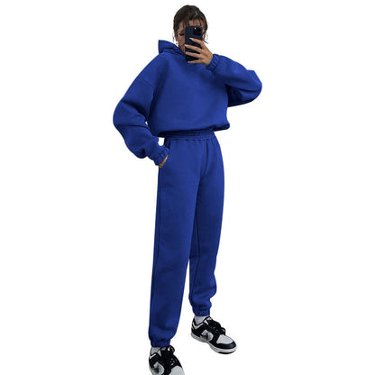 Suéter de manga larga con capucha de color liso para mujer, ropa informal, pantalones, traje, otoño e invierno