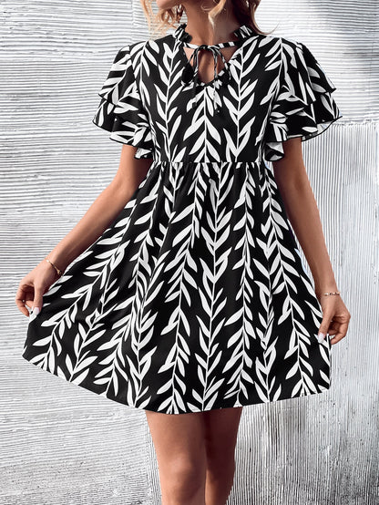 Vestido de cintura alta con cuello en V y estampado para mujer
