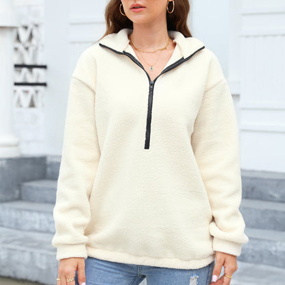 Sudadera de manga larga con cremallera y parte superior informal de felpa para mujer