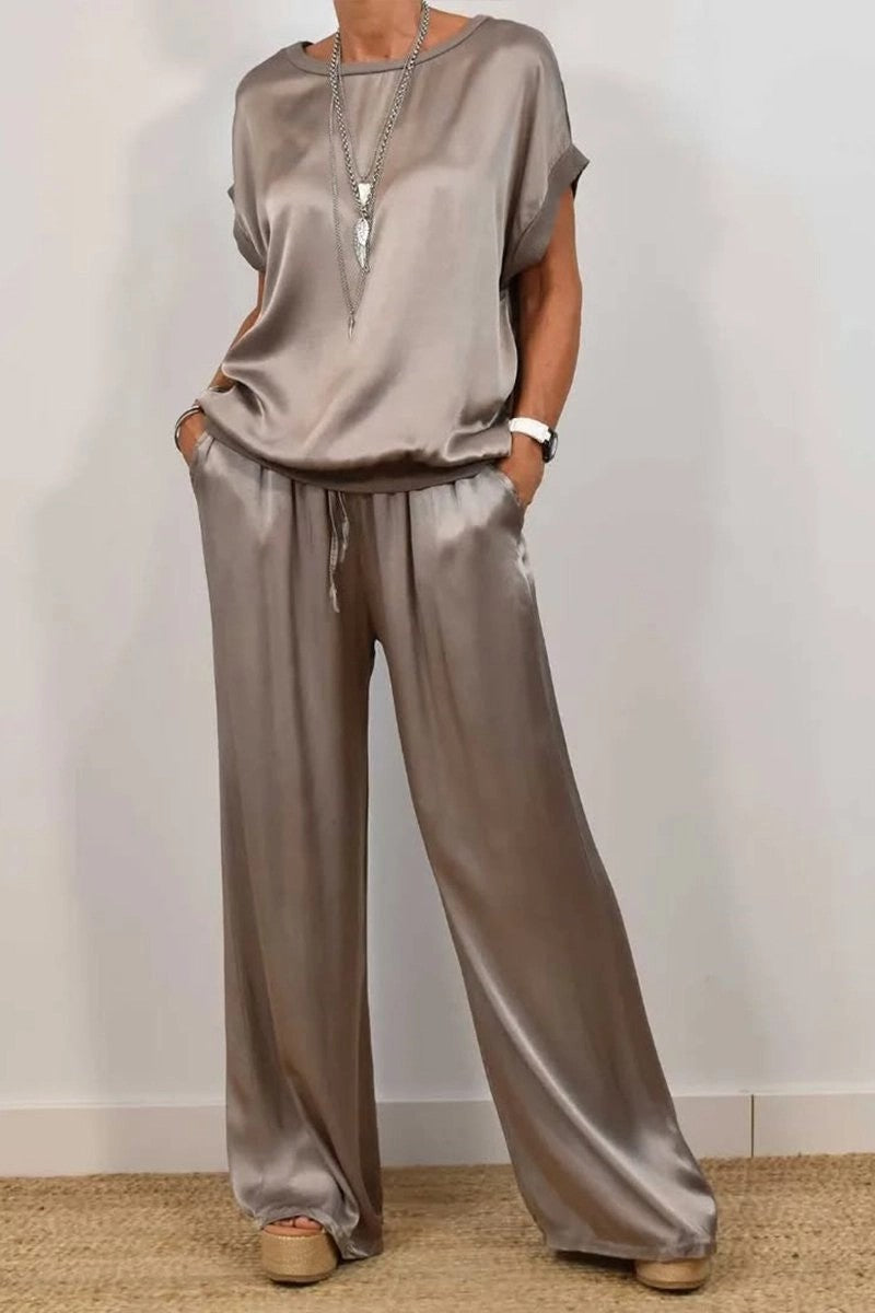 Conjuntos casuales de dos piezas con camisa holgada y pantalones anchos de tendencia primavera-verano