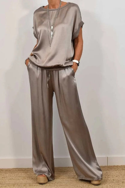 Conjuntos casuales de dos piezas con camisa holgada y pantalones anchos de tendencia primavera-verano