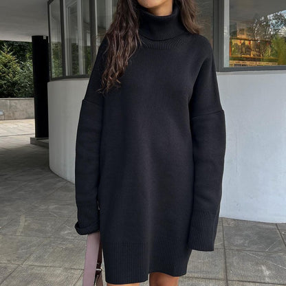 Suéter de cuello alto para mujer, otoño e invierno, largo medio, grueso, ruso, manga larga, tejido de punto