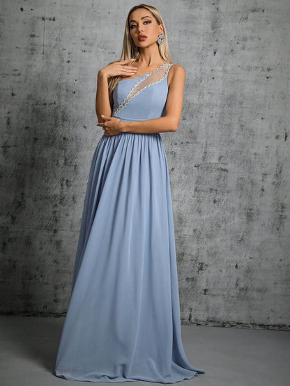 Vestido de noche para reunión anual, vestido de cóctel de un solo hombro, vestido de cóctel nupcial, vestido de actuación para brindis, vestido de noche para ceremonia de adultos, vestido de fiesta anual.