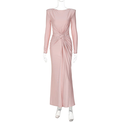 Vestido de noche para mujer, otoño, corte entallado, cuello redondo, manga larga