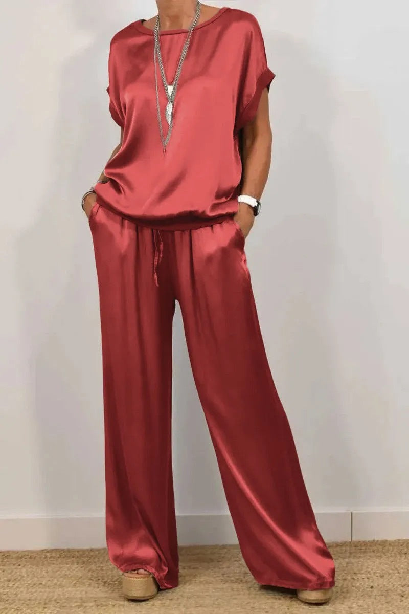 Conjuntos casuales de dos piezas con camisa holgada y pantalones anchos de tendencia primavera-verano