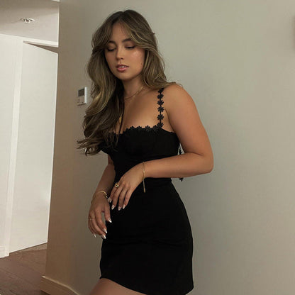 Vestido ajustado de encaje con tirantes para mujer, primavera y verano