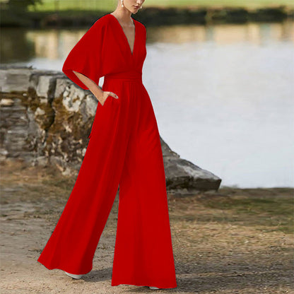 Vestido de invierno para mujer, mono con escote en V profundo, cintura alta, pantalones de pierna ancha