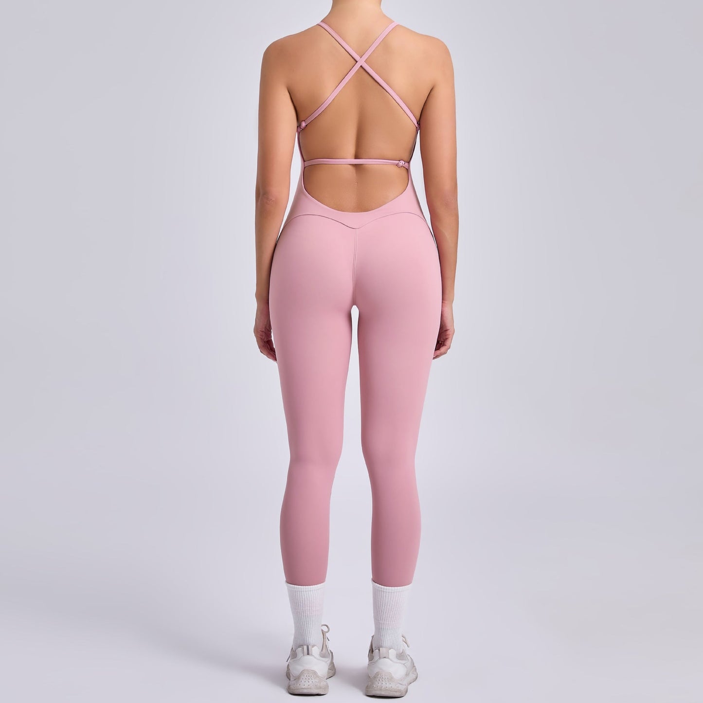 Mono de yoga ajustado con correa de hombro ajustable, espalda de belleza, color melocotón, ropa deportiva de fitness