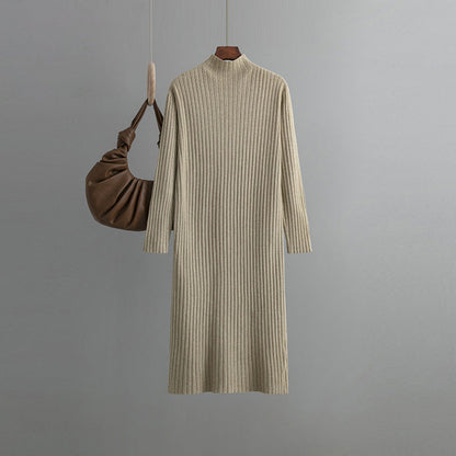 Vestido de punto para mujer, otoño-invierno, cuello alto, largo medio, suéter elegante por encima de la rodilla