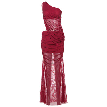 Conjunto de dos piezas formado por vestido y top corto con cuello en diagonal y sexy para mujer