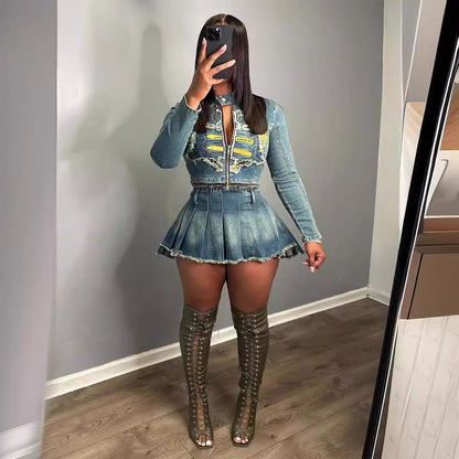 Conjunto de falda plisada y top bordado de tela elástica para mujer (se vende por separado)