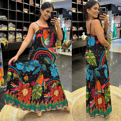 Vestido largo con tirantes finos y estampado sin mangas para mujer, sexy, de verano