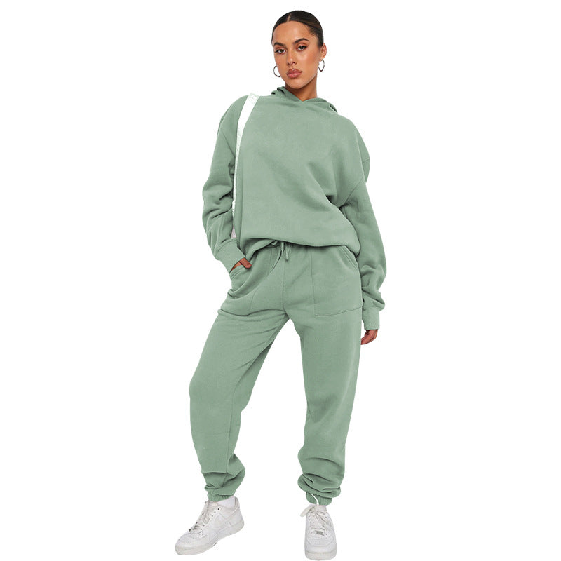 Suéter de manga larga con capucha de color liso para mujer, ropa informal, pantalones, traje, otoño e invierno
