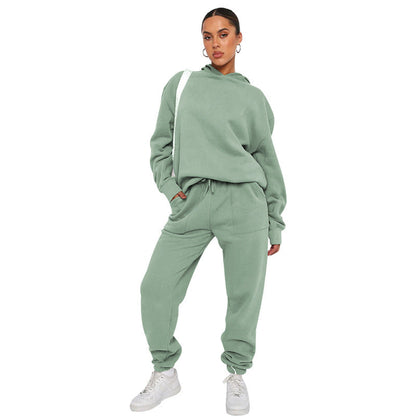 Suéter de manga larga con capucha de color liso para mujer, ropa informal, pantalones, traje, otoño e invierno