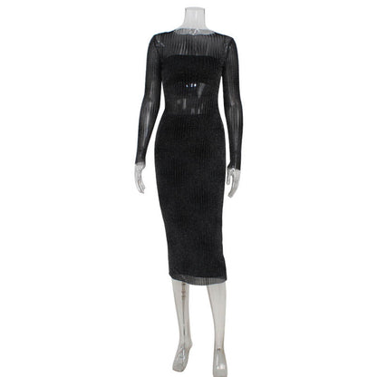 Conjunto de tres piezas de blusa de malla con cintura alta y escote en V para mujer