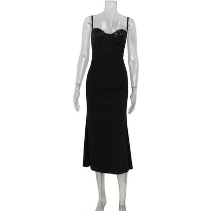 Vestido de cóctel de noche de lujo, sexy, ligero, con escote en V y costuras de lentejuelas, estilo camisola con cintura ceñida