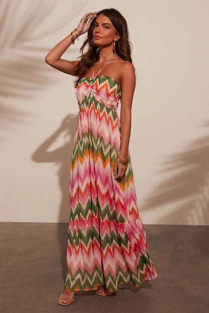 Vestido largo con tirantes finos y estampado de chevrones de Martha 