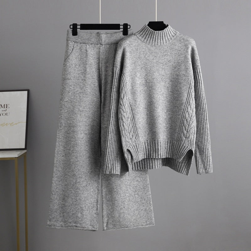 Conjunto de dos piezas formado por suéter y pantalón ancho de punto, para otoño e invierno, a la moda y elegante, para mujer