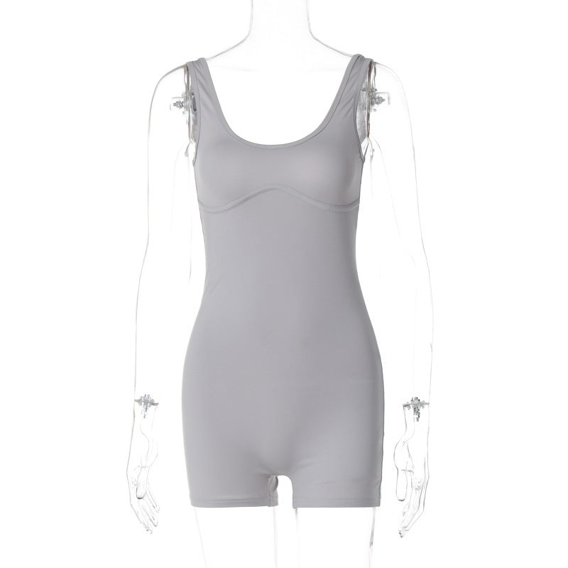 Mono ajustado con cuello en U y tirantes para mujer, ropa de verano para tiro callejero, color liso