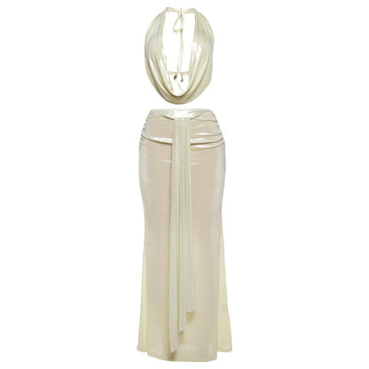 Conjunto de dos piezas formado por top y falda ajustada, espalda descubierta y sexy, para primavera y verano