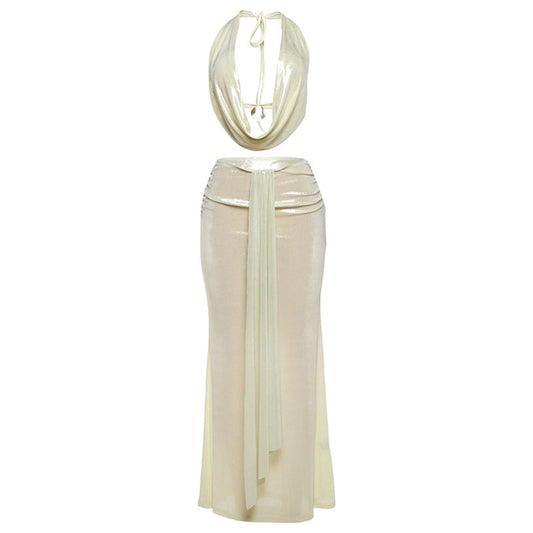 Conjunto de dos piezas formado por top y falda ajustada, espalda descubierta y sexy, para primavera y verano