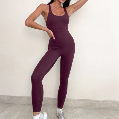 Mono ajustado sin mangas de alta elasticidad para mujer, traje de fitness con aberturas y recortes, ideal para deportes, yoga y pilates.