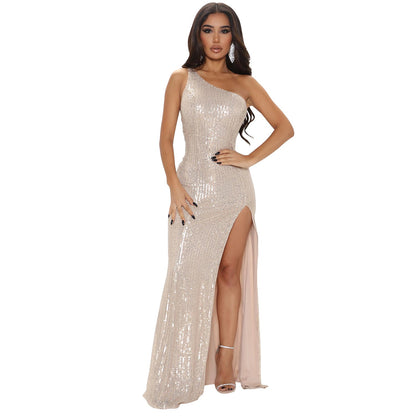 Vestido de verano para mujer, sexy, sin mangas, con hombros oblicuos y cuentas
