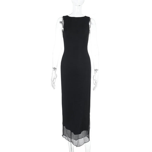 Sleeveless Dress Sexy Backless Slit Women Hip Dress