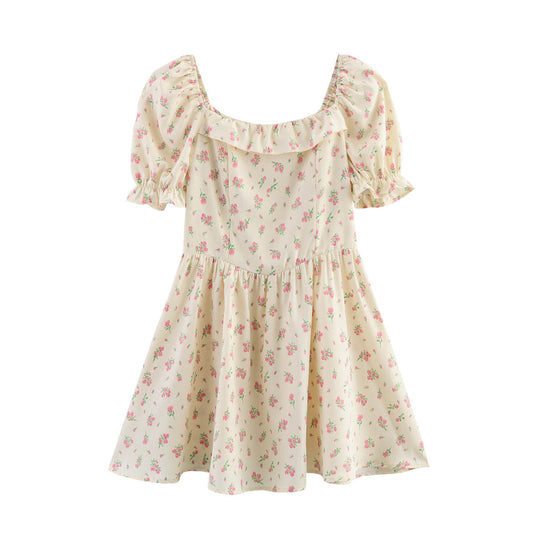 Vestido floral de manga corta con volantes para mujer de primavera